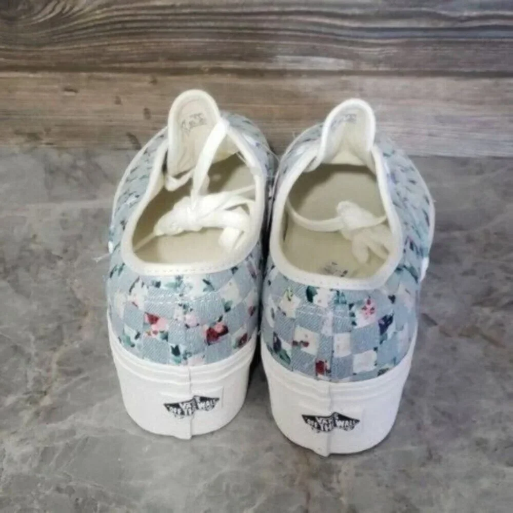New Vans Authentic Stacked Denim Floral Womens Platform Shoes Size 7 Boho Casual